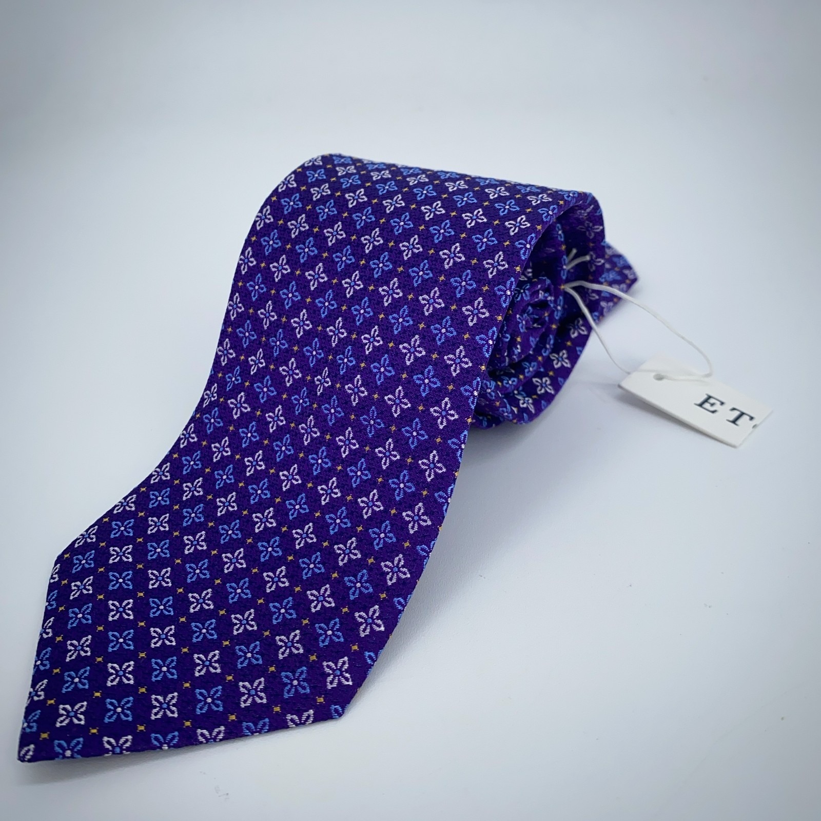 Eton Tie Men One Size Purple Patterned Silk Classic Fit Necktie England Made